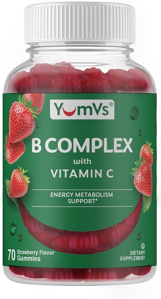 B Complex Gummies with Vitamin C – Great Tasting 1 a Day Energy & Nervous System Support for Yetişkinler – Vegan, Kosher, Non-GMO Vitamin B Kompleks Gummies with B12, B6, Niacin & Folic Acid – 70 Kont