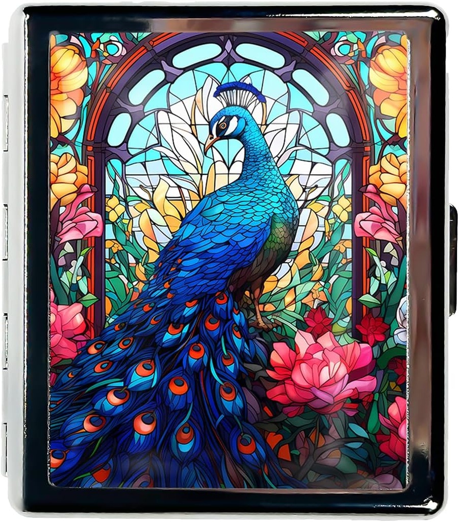 Organizzatore di Pillole di viaggio Piccola custodia per Purse Essentials 7 giorni Cute Pill Box con Specchio Portatile Pill Box per Pocket o Purse Pill Containe Regali di viaggio (Peacock Stained Glass)