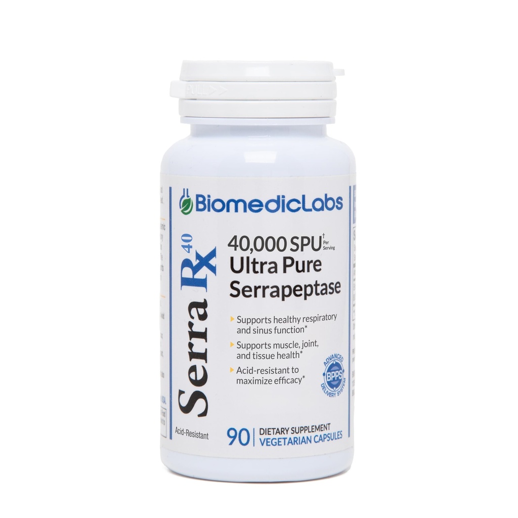 Serra-RX 40,000 SPU Serrapeptase - Acid-Resistant Proteolytic Systemic Enzyme, Non-GMO, Gluten Free, Vegan, 90 Veg Capsules