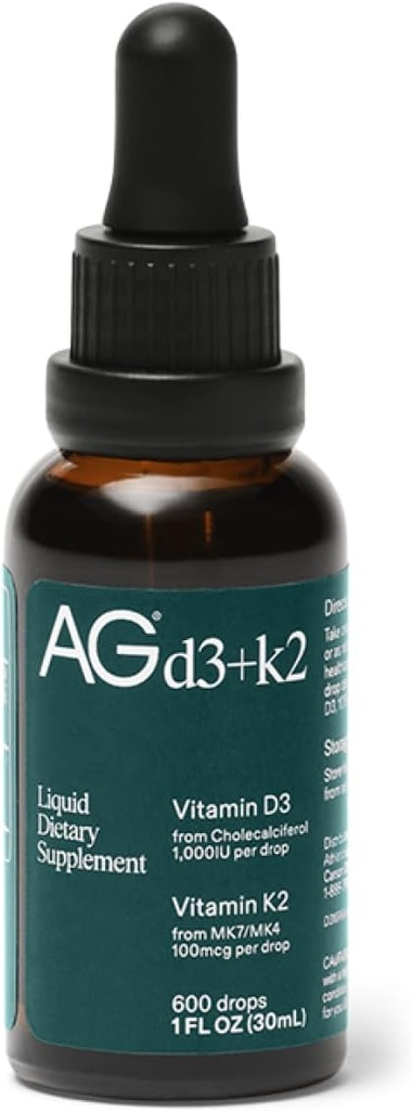AG1 vitamin D3 K2 Drops, 1000IU của vitamin D3 và 100mg K2 cho mỗi dịch vụ, hỗ trợ xương Density và Calcium Absorption (Các màu xanh lá cây)