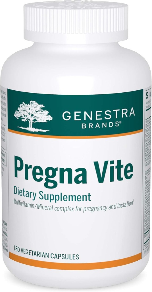 Genestra Brands Pregna Vite Hỗ trợ sức khỏe mang thai với axit Folic, Natri D và sắt 180 Capsules