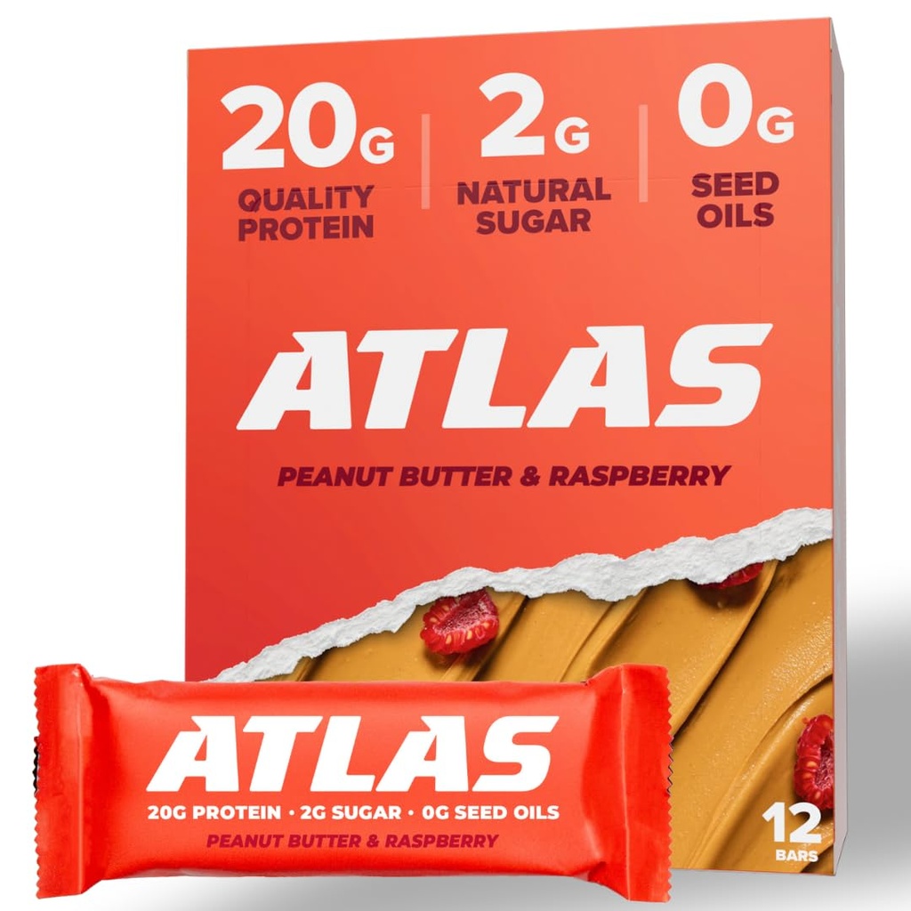 Atlas Protein Bar, 20g Protein, 1g Sugar, Osagai garbiak, Gluten Free (Chocolate Variety, 12 Count (1eko paketea)