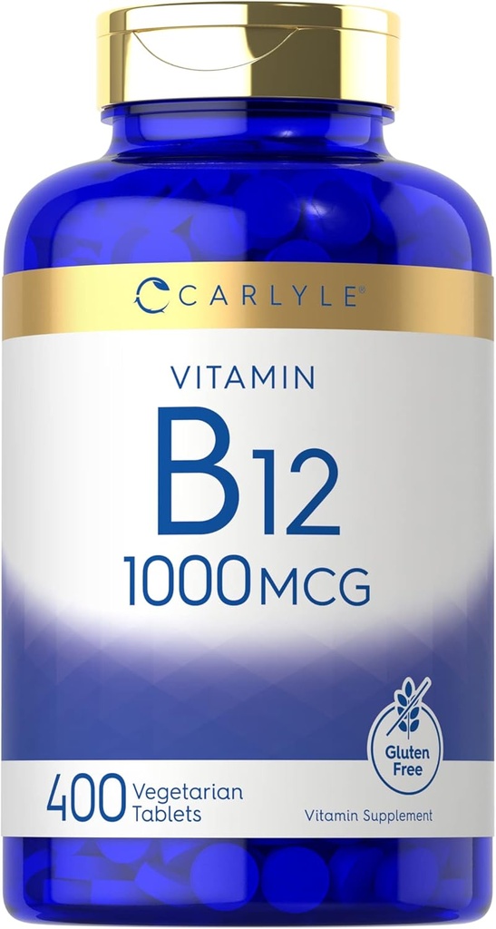 Carlyle Vitamina B12 1000 mcg | 400 Tablets | Vegetarian, Non-GMO, suplementos gratuítos de glute