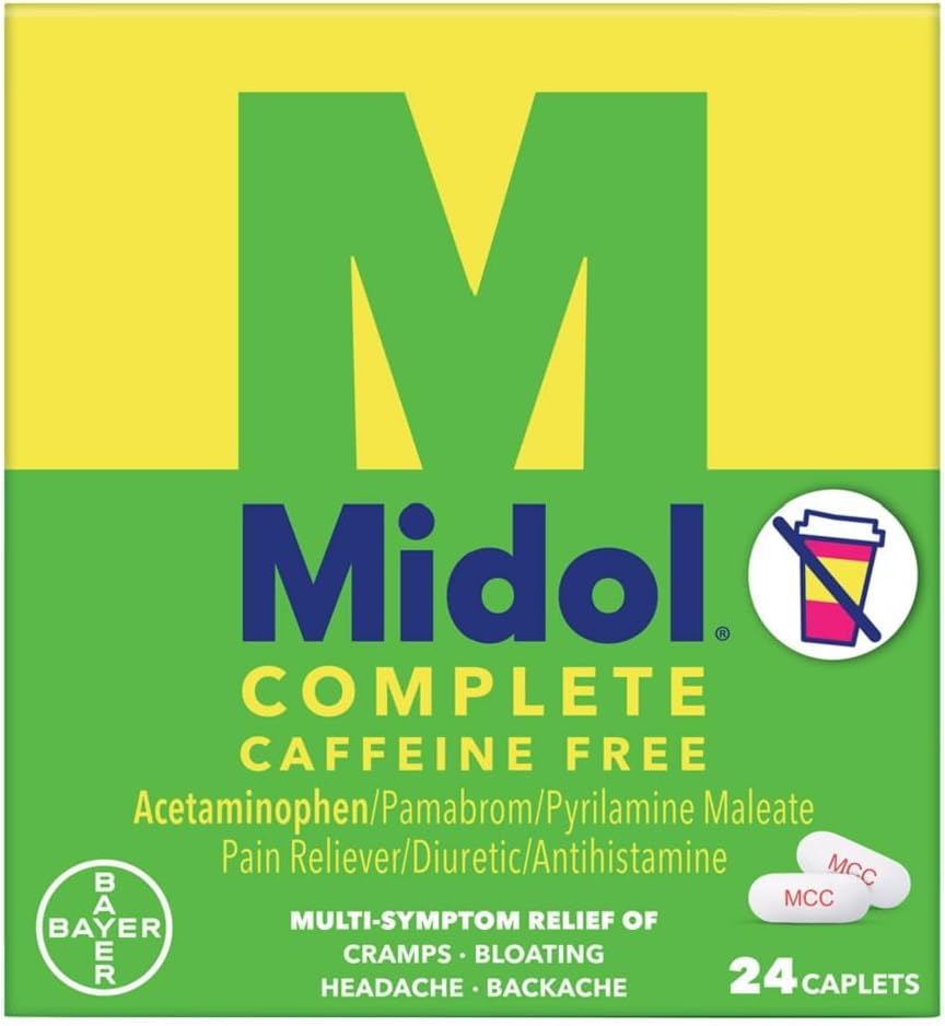 Midol Complete kofeīns Bezmaksas Caplets 24ct: Midol Complete kofeīns Bezmaksas Menstruālās sāpes Relief Caplets ar acetaminofēns, Nodrošina galvassāpes Relief un periods Krampji Relief, 24 Skaits