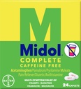 Midol Complete Caffeine Free Caplets 24ct: Midol Complete Caffeine Free Menstrual Pain Relief Caplets with Acetaminophen, Provides Headache Relief and Period Cramps Relief, 24 Count