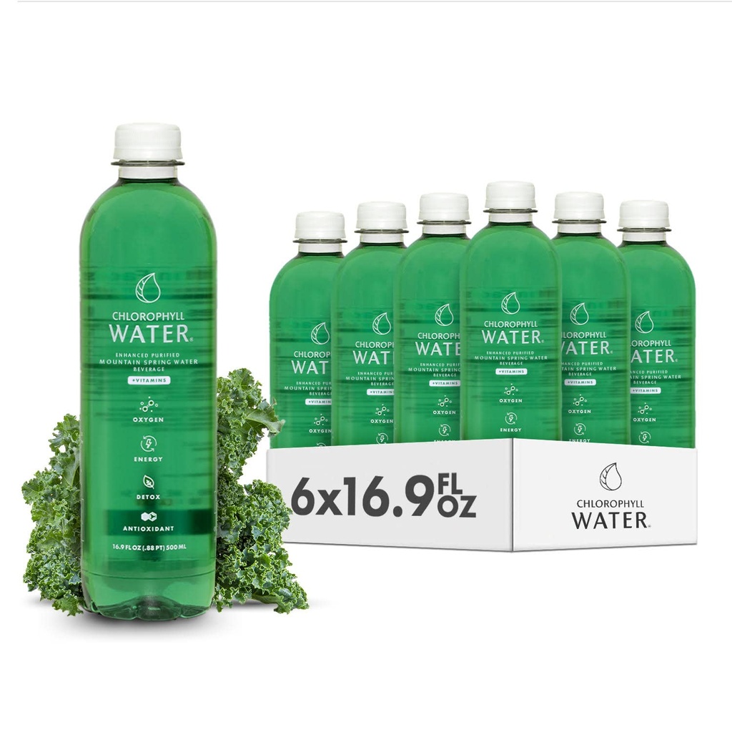Chlorophyll מים - נוזל Chlorophyll 6-Pack (16.9oz) | משקאות יפים עבור Glowing Skin, Anti-Aging & Oxygen Boost | ויטמין A, B12, C, D | ויטמין מים נקיים