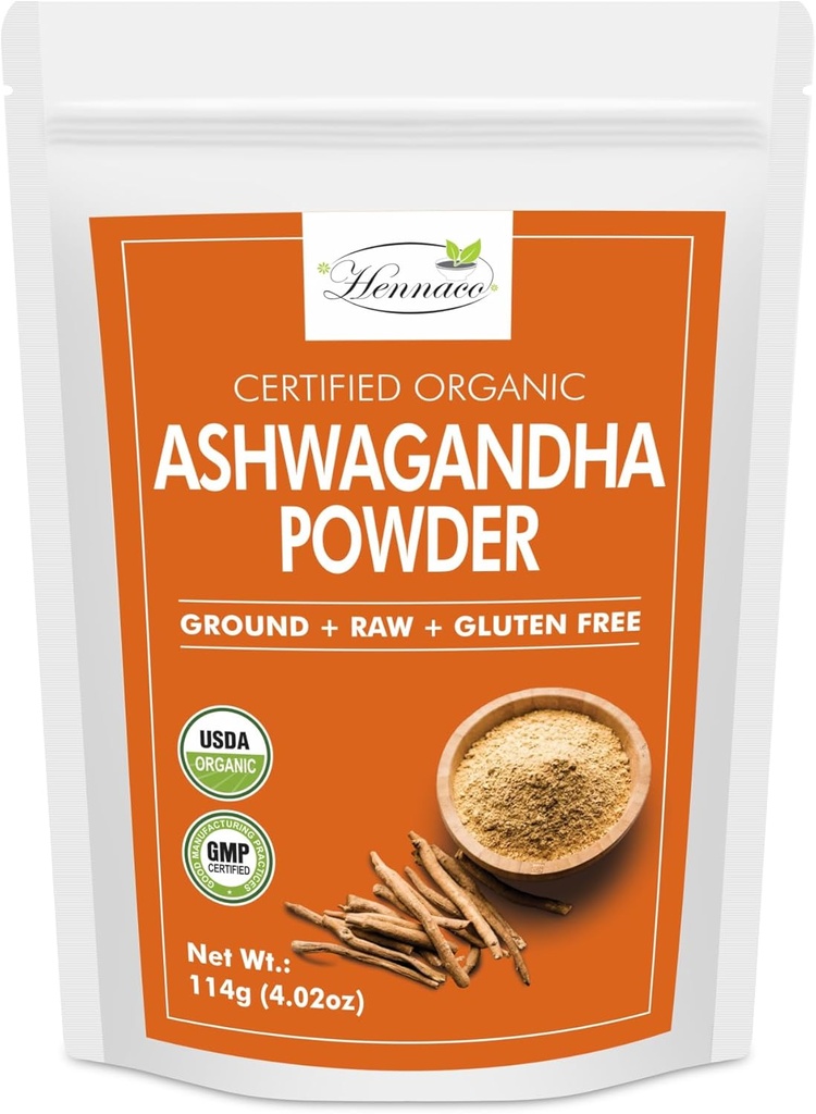 Organic Ashwagandha Powder| Resealable Zip Lock Pouch| Withania Somnifera from India| USDA Organic| Non-GMO| Pure & Natural Herbal Ashwagandha Powder| 114 Grams (4 OZ)