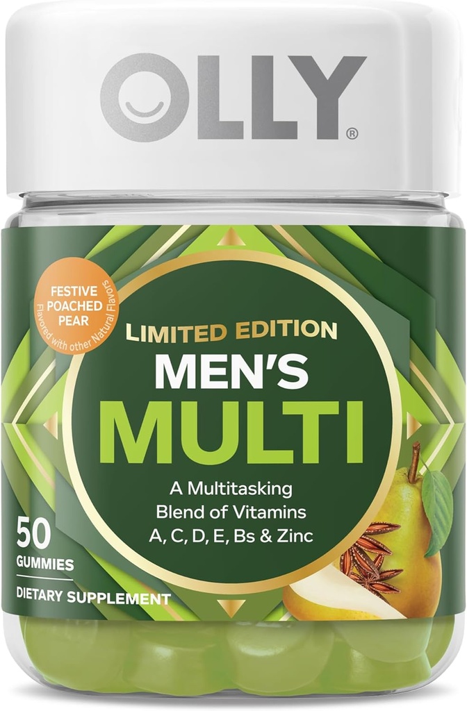 OLLY Men 's Multi, Vitamins A, C, D, E, B, Cink, Limited Edition, Ünnepi Poaced Cider - 50ct