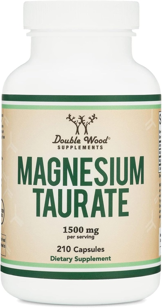 Magnesi Taurte suplementari per a la Salut vascular per asumar els nivells de Magnesi (1,500mg per Serving, 210 Vegan Capules) No-GO, Guten Free, per Wood suplementaris