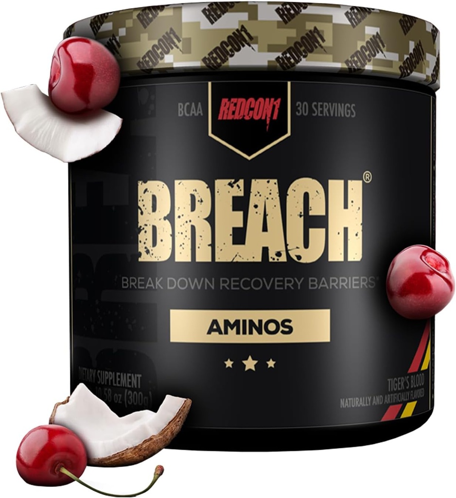 REDCON1 Breach BCAAs, Sangue della Tigre - Keto Friendly + Aminoacidi essenziali senza zucchero per il recupero - Contiene BCAAs L-Leucina, L-Isoleucina & L-Valina (30 Serve)