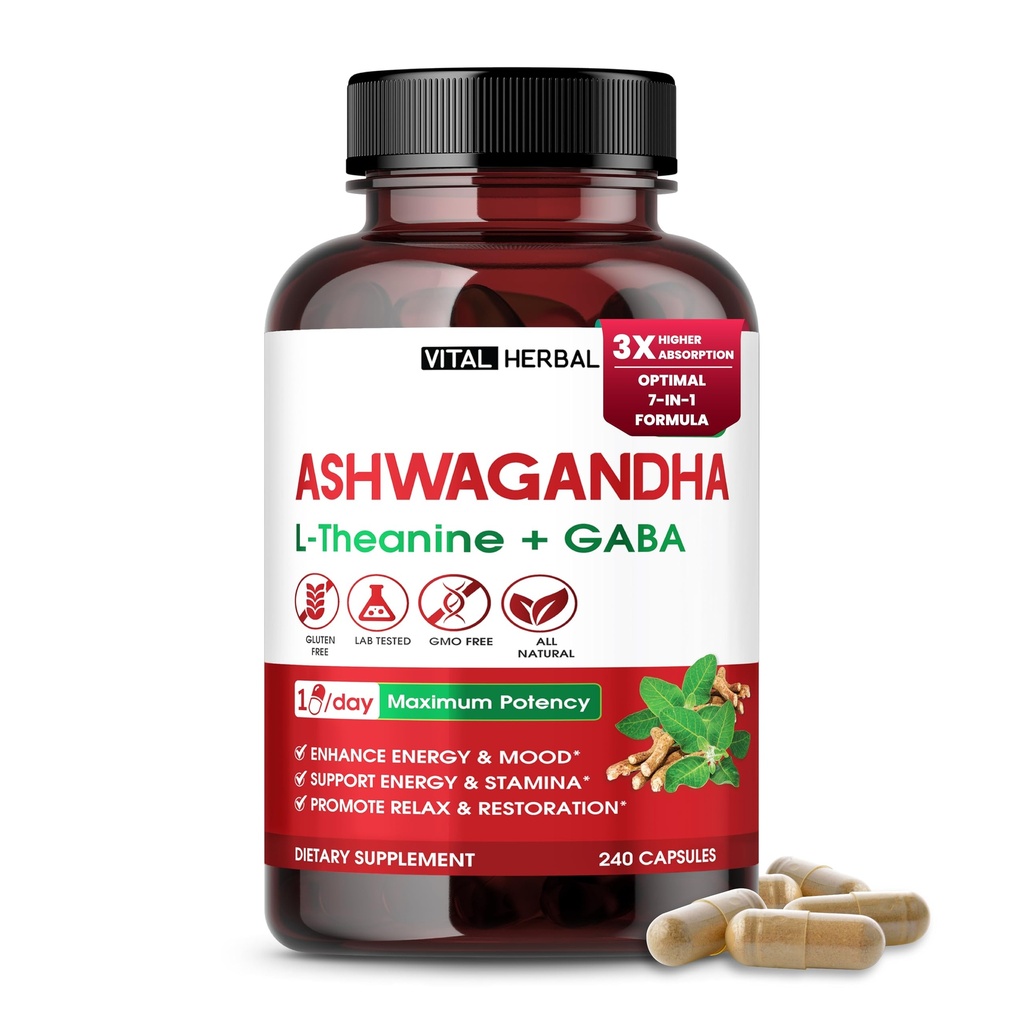 Ashwagandha Complex with L-Theanine, Turmeric, Rhodiola & St. John’s Wort – Herbal Blend for Daily Wellness – 240 Capsules