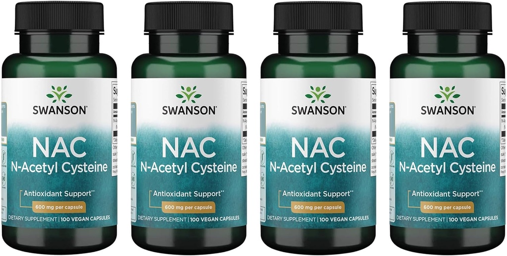 Swanson NAC - N-Acetyl Cysteine - Phụ 600 mg 100 Capsules (4 Pack)