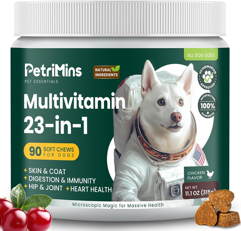 23-in-1 Dog Vitamins supplements, Multivitamin Treats for Dogs with Glucosamine ' Omega-3, Comprehensive Support for Hip ' Joint, Digestion, Immune Health, Skin, Heart - 90ct, Chicken