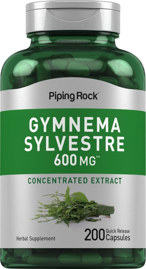 Piping Rock Gymnema Sylvestre supplements 600 mg - 200 Capsules - Concentrated Herbal Extract - Non-GMO and Gluten Free