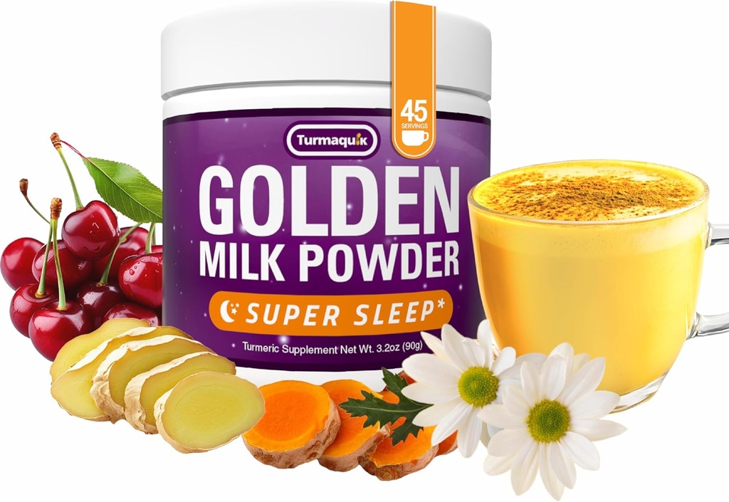 Turmaquik 3.2 Ounce Organic Golden Moon Milk Powder - Super Sleep Blend with Melatonin, Valerian, Heřmánek, Lemon Balm, Turmeric, Ginger, Black Pepper, Curcumin, Skořice, a kardamom
