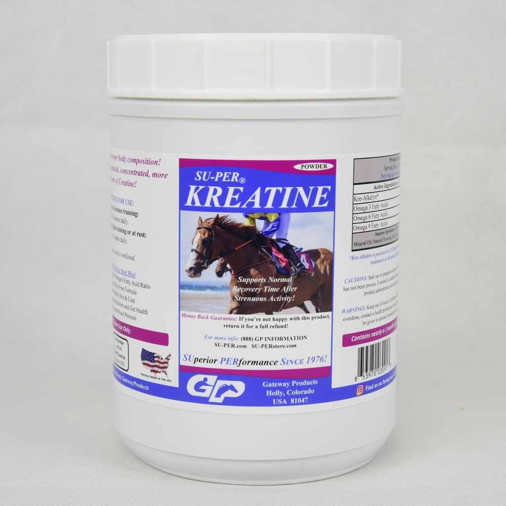 SU-PER Kreatine Energy Horse Supplement - Supports Energy Production, Stamina and Endurance - Equine Creatine Supplement with Kre-Alkalyn - 2.5 Pound