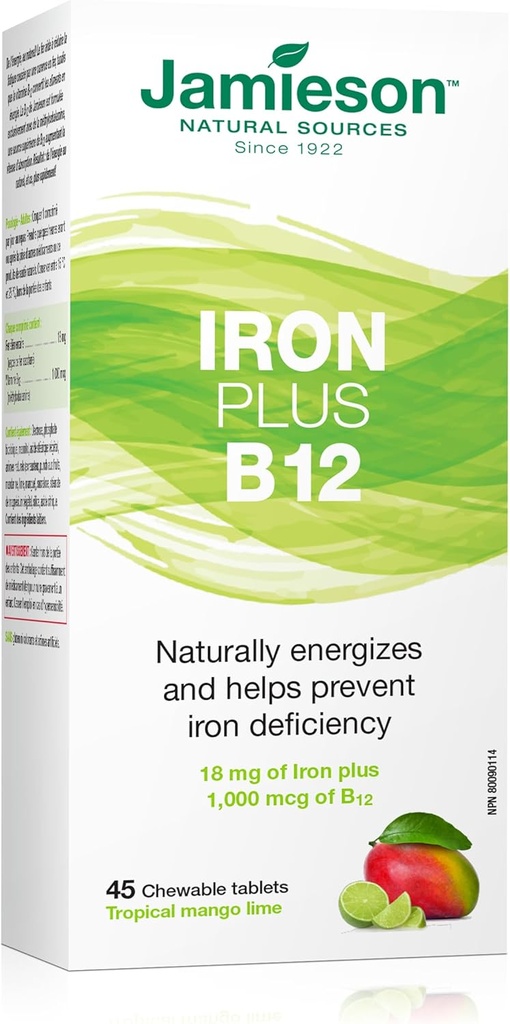 Jamieson Iron + B12 vitamīns, 45 košļājamās tabletes
