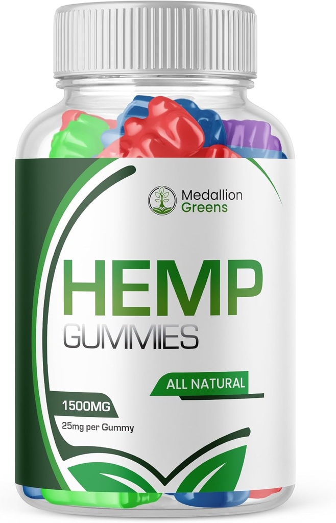 Medallion Greens Gummies - Medallion Greens Hemp Gummies Advanced Strengty Performance Komp Mešanica Formula, Velika velikost Gummy s 25mg izvlečkom konoplje, odličen okus 1500mg na steklenico, nova 2024 (60 Gummies)