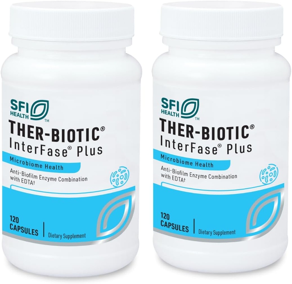 Klaire Labs SFI Health Interfase Plus - Enzyme Combination to Disrupt Biofilm Matrix + EDTA - Gastrointestinal System, Gut Flora, Biofilm & Detox Support (120 Capsules / 2 Pack)