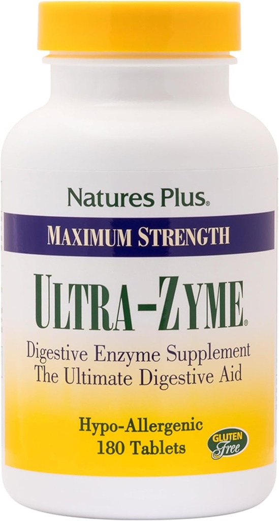NaturePlus Ultra-Zyme - 180 tabletter - Enzyme supplement til støtte sund fordøjelse - Gluten Free - 90 Servere
