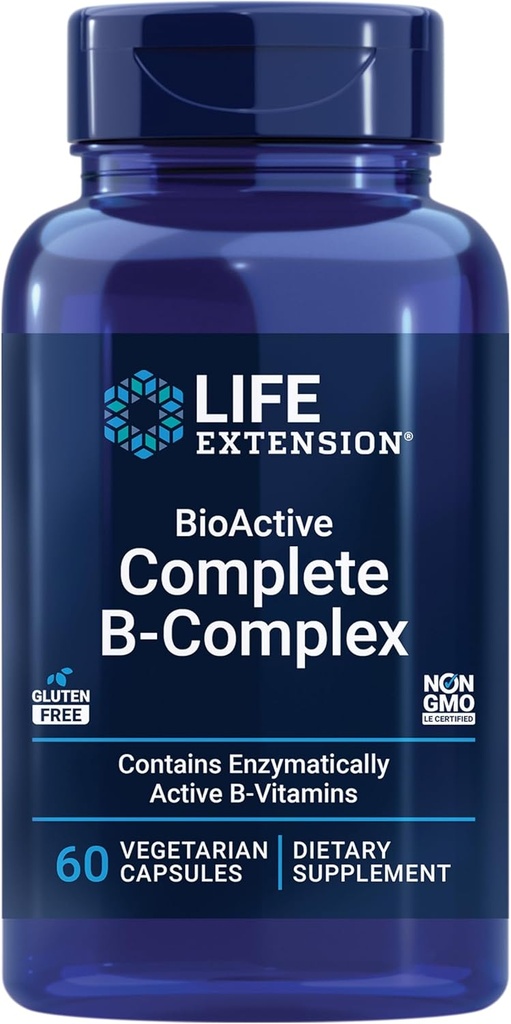 Life Extension BioActive Complete B-Complex, Kalp, Beyin ve Nerve Support, Sağlıklı Enerji, Metabolism, Tamam B Complex, 60 Vegetarian Capsules