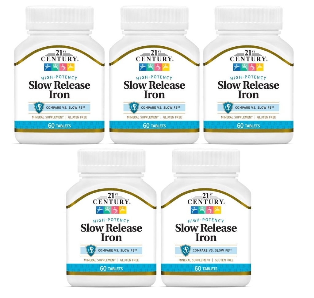 21st Century Slow Release Iron Tablets - 60 ct, Pack of 5 - Packaging May Vary