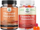 Bundle of Herbal Thyroid Support - Potent Kelp Iodine med L Tyrosine, Bladderwrack, Selenium & Pure Ashwagandha och Vitamin D3 Gummies - Delicious D Adults with 2000IU per Serving for Bone Muscle