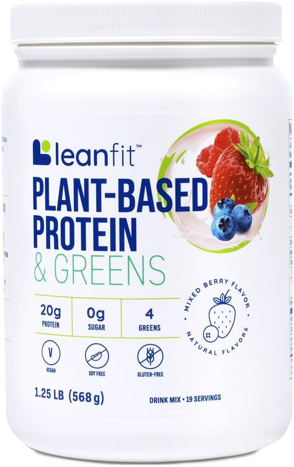 LeanFit Plant-Basedin & Verds, Natural Berry, 20g Protein, 19 Servings, 1, 25 lliures de lliura