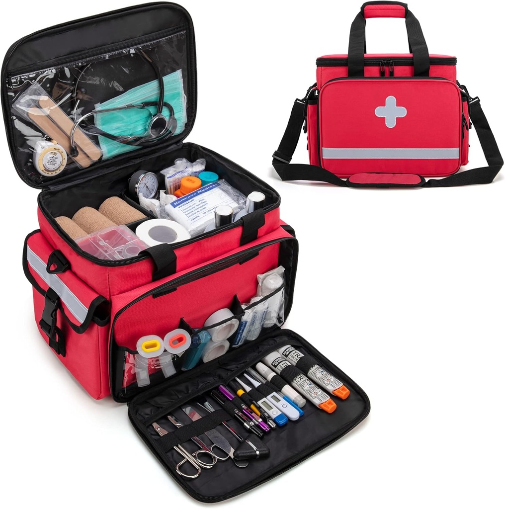 CURMIO Primeiros Kits de Axuda Bolsa Baleiro, Urgencias Bolsa Medical Bag para Coidados de Saúde e Kits de Traumas Home, Vermello (só Bolsa Empty)