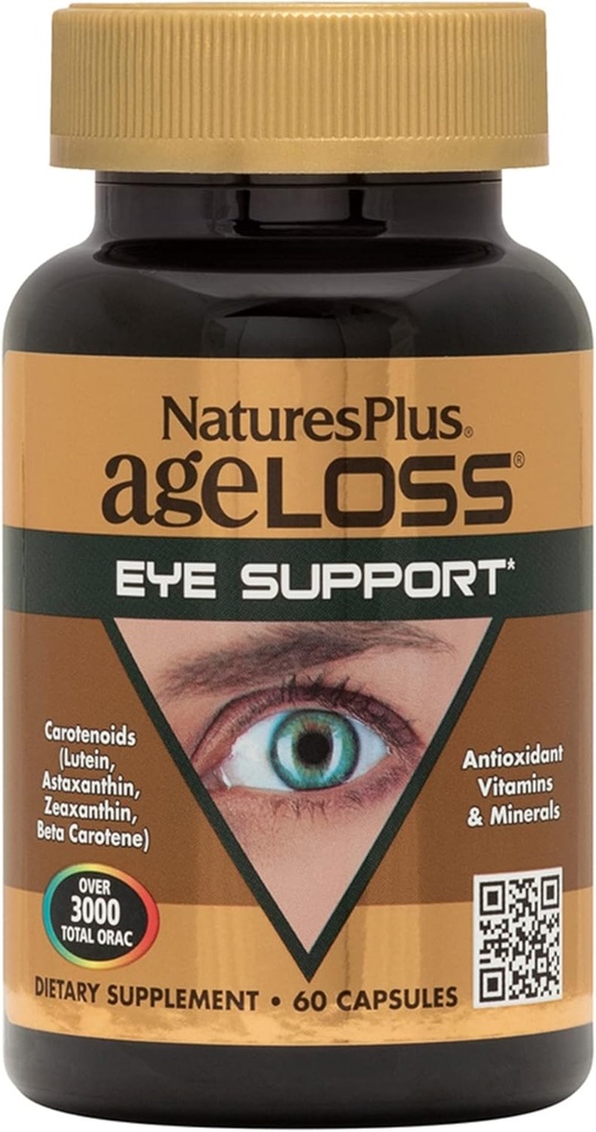 Natures Plus AgeLoss Eye Support - 60 Capsule - con Lutein, Astaxanthin & Zeaxanthin - Vegetariano, Gluten Free - 30 Serve