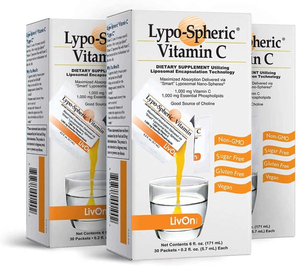 Điều hòa lao động bình thường Lypo–Sphepic C – 3 Cartons (90 Packets) – 1000 mg vitamin C & 1000 mg thiết yếu Phospholipid per Packet – Liposome Encapsize for resorption – 100% Non–GMOO