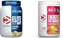 Dymatize Whey Protein e Pre Workout Combo, Elite 100% Whey Protein Powder Gourmet Vanilla 26 Serve, Energyze Pre Workout Powder para homes e mulleres Strawberry Lemonade Flavor 30 Serve