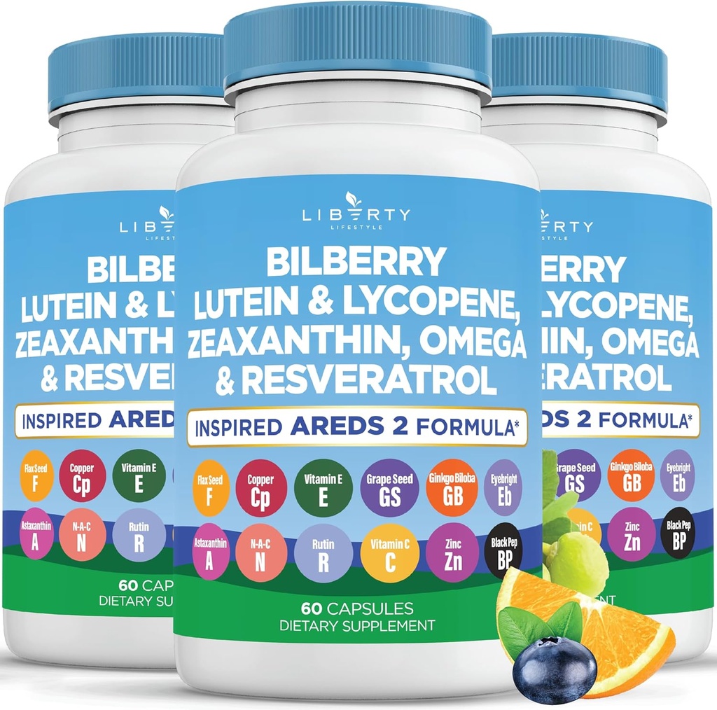 Vitaminas de saúde ocular con Bilberry, Lutein & Zeaxanthin, Lycopene, Resveratrol, extracto de sementes de uva Flaxseed Astaxanthin- AREDS 2-180 Capsules