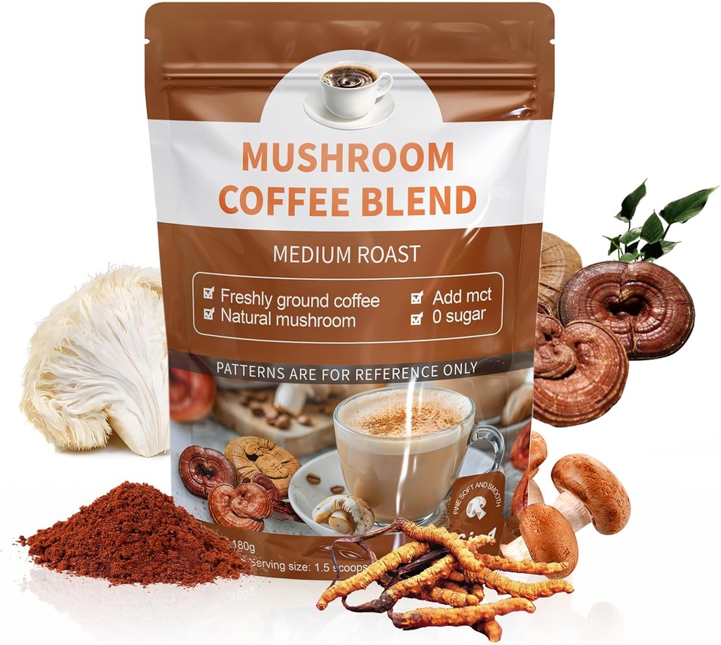 Mane, Cordyceps, Shiitake, Reishi &amp; Turquía Tail Cafe Blend - Soporta Gut, Energía, Focus &amp; Brain Health