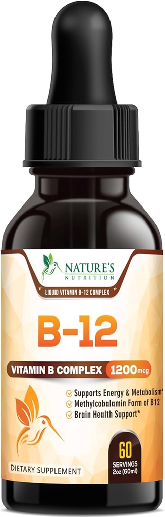 B-12 bitamina Energia tantak (Methylcobalamin) Indarra Super B konplexua - B12 Liquid azpi eleanitza laguntzarako, bihotz-osasunerako eta zelula-energiarako euskarria, Raspberry Flavored - 2 Fl Oz