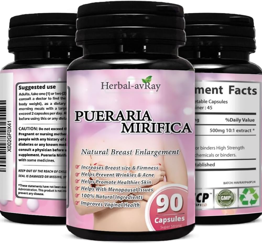 Prieraria Mirifica Capsules - pits de millora natural per a les dones - Augment de pits - Cífons de pits, creixement de pits, salut de Menopausa, Relleu de pell i pèls - 90 Vega Capsule