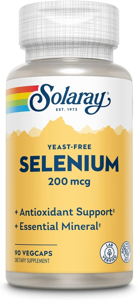 סולריי Yeast Freeenium 200mcg, Selenium קפסולות עבור פונקציונליות Thyroid בריאה ותמיכה Immune, תוסף גבוה Absorption, טבעוני, 90 משרתים, 90 VegCaps, 90 VegCaps