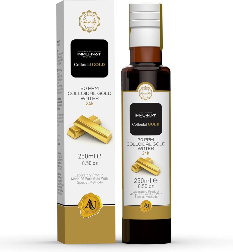 Auga de ouro coloidal 24K puro líquido 20PPM (8,5oz) Suplemento mineral para a función cognitiva mellorada, foco, creatividade, calma, somnolencia - decalcificación das glándulas pineais