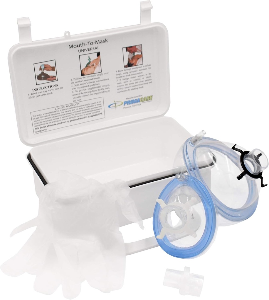 Primacare KC- 1010 CPR Rescue Mask Resuscitation Kit for Adult & Child with a One-Way Valve Mouth to Mouth for additional Oxygen] Wall Mount/Carry Case включени