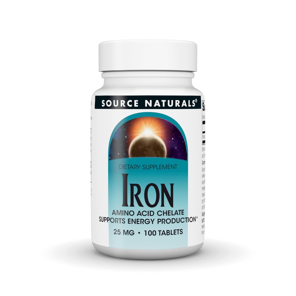 Source Naturals Iron, Amino Acid Chelate - Supports Energy Production* - 25mg - 100 Tablets