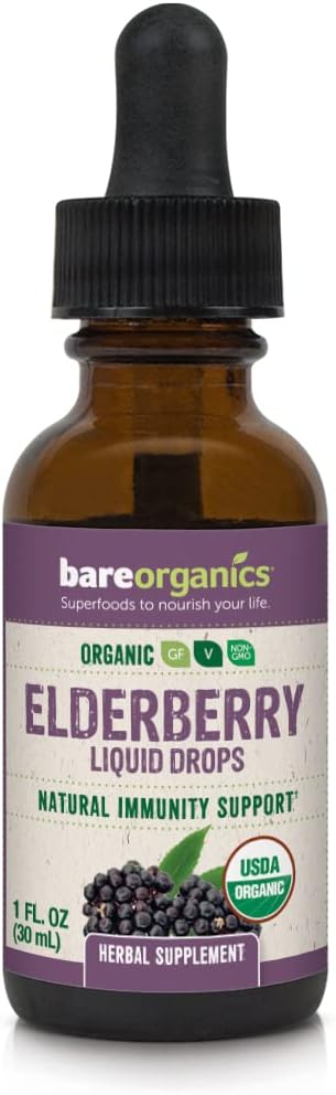 BareOrganics Elderberry Flüssigkeitstropfen, Kräuterergänzung, 1 Unze