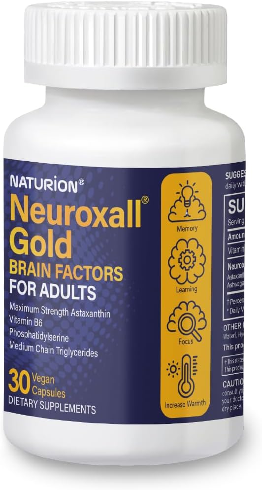 Factors de cervell d'or per a adults - Implementació de l' ús de la salut mental i mentals B6, Astanxanthin, Ginkgo Biloba, Ashwagandha i Turmeric & - 30 Vegan Capules, 30 Daysy