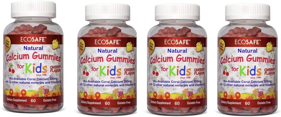 Korallkaltsium D3-vitamiini lapsed Gummy, looduslik kirsi maitse, non GMO, gluteenivaba, piimavaba, sojavaba ja želatiin vaba - 300 mg kaltsiumi ja 800 RÜ vitamiini D3-60 Gummies (4 Pack)