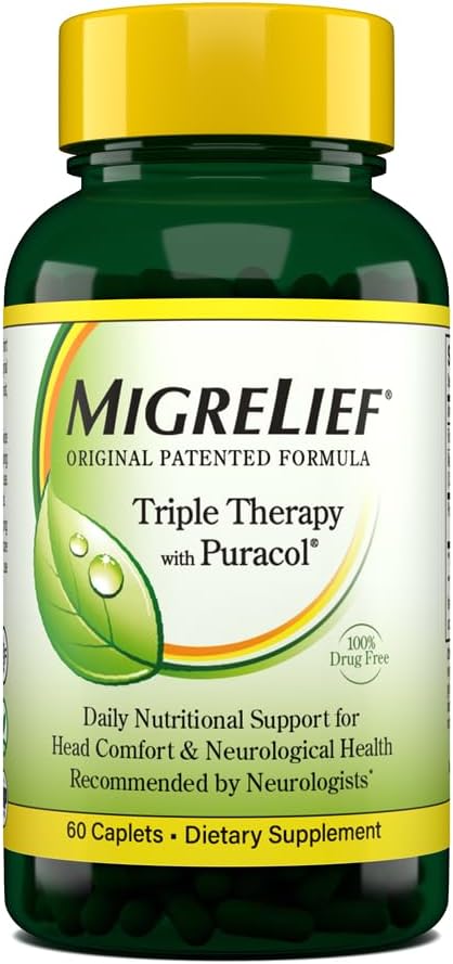 Puracol과 MigreLief Original Triple Therapy - Migraine Sufferers를위한 영양 지원 - 60 Caplets/1 개월 공급