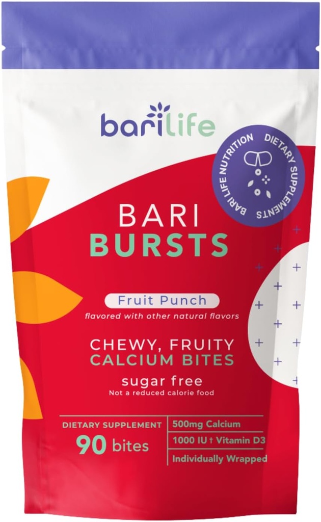 Citrat de calciu Chews bariatric de calciu cu 1000 UI vitamina D3 - Ideal pentru pacienții bariatrici - BariBurst by Bari Life (Frut Punch)