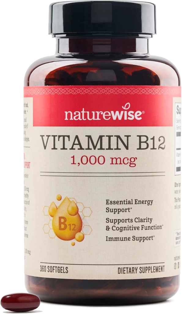 NatureWise вітамін B12 1000 mcg - Дієтичні добавки для підтримки метаболізму енергії, Чоловіча Clarity, Nervous System Health - Легко-всмоктувати, сої та клейковини-Free, Non-GMO - 360 граф [1-Year Supply]