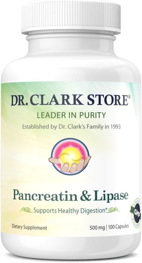 Dr. Clark Pancreatin şi Lipase Enzyme Supliment, 500 mg, 100 Gelatină Capsule