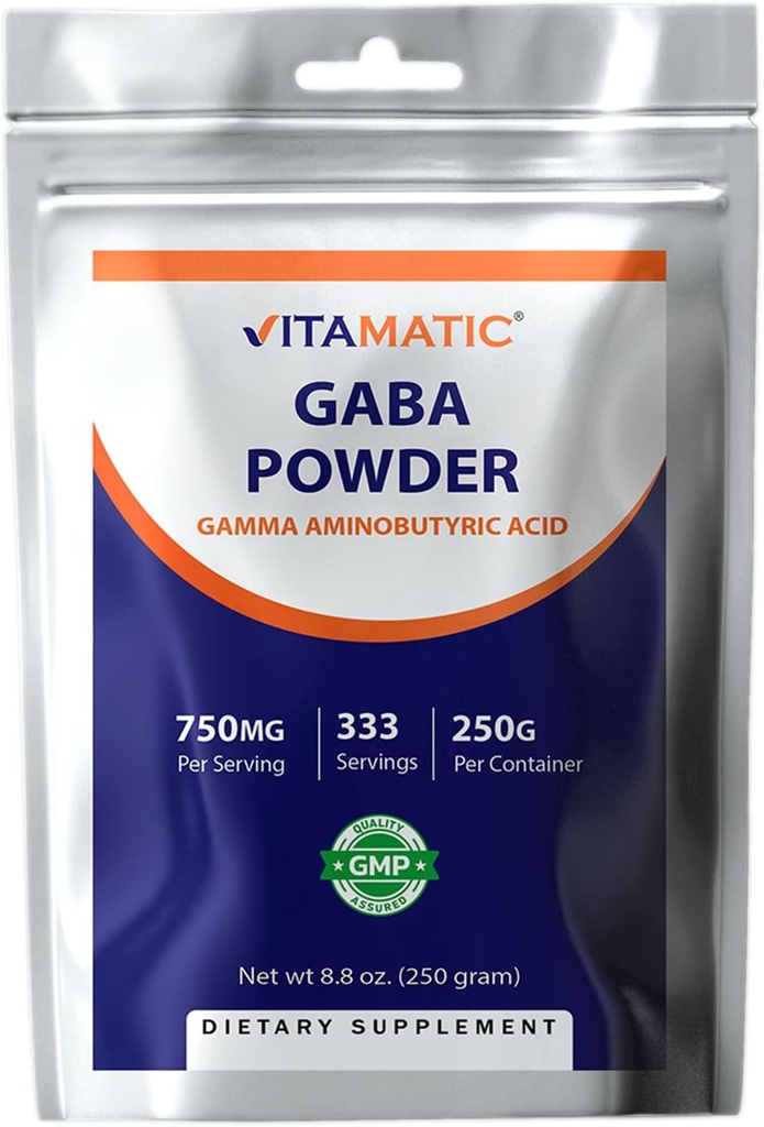 Vitamatisk Gamma Aminosmørsyre Pulver 750 mg per servering - 250 Bedste - Også kaldet GABA - 333 Servering