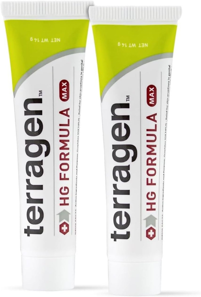 Terragen HG Formula MAX by terrasil, Genital Sores & Aktiv Outbreak Support üçün Fast Soothing Natural Treatment Cream, Kişi və Qadınlar üçün (14g 2Pack)